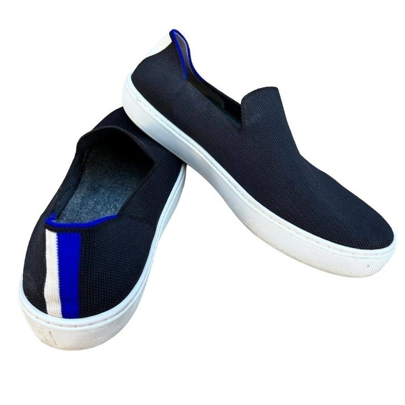 Rothy's Navy Blue Tree Lounge Knit Slip On Sneakers Size 10 Loafers - Picture 1 of 9